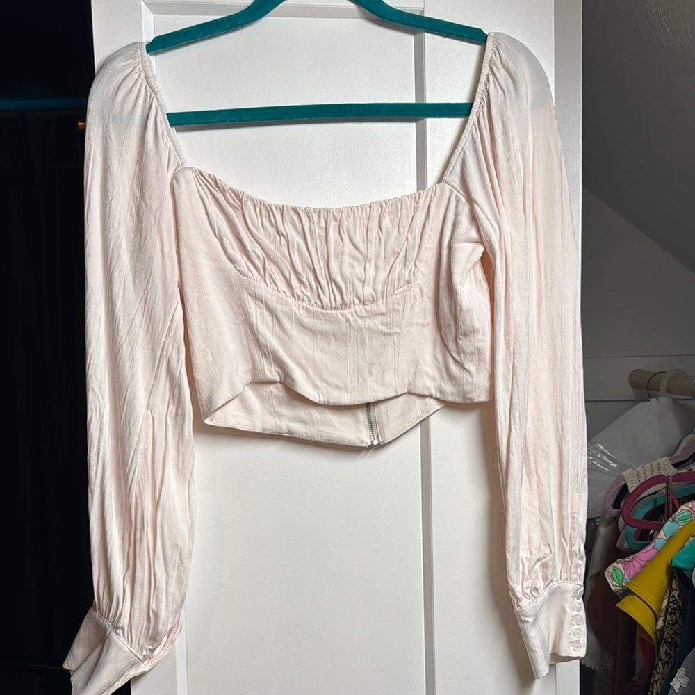 Capulet Cream Puff Sleeve Crop Top with Ruched Detail